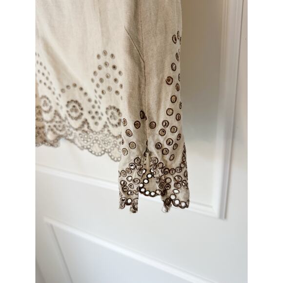 Talbot's 100% Linen Long Sleeve Lace Trimmed Top Size 4 - Picture 7 of 8